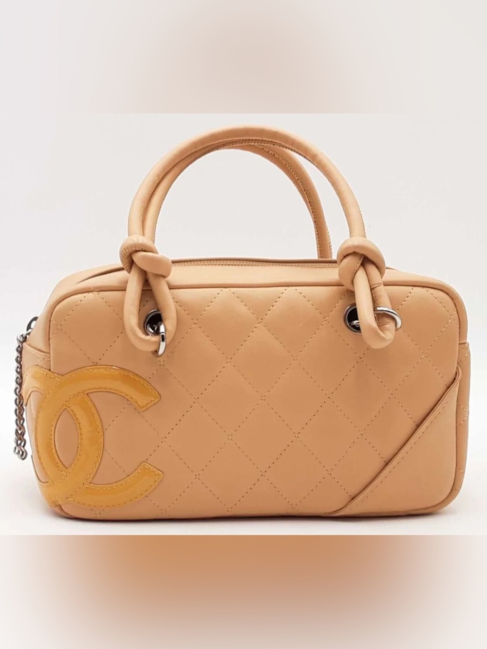 Chanel Quilted Beige Leather Top-Handle Women's Bag